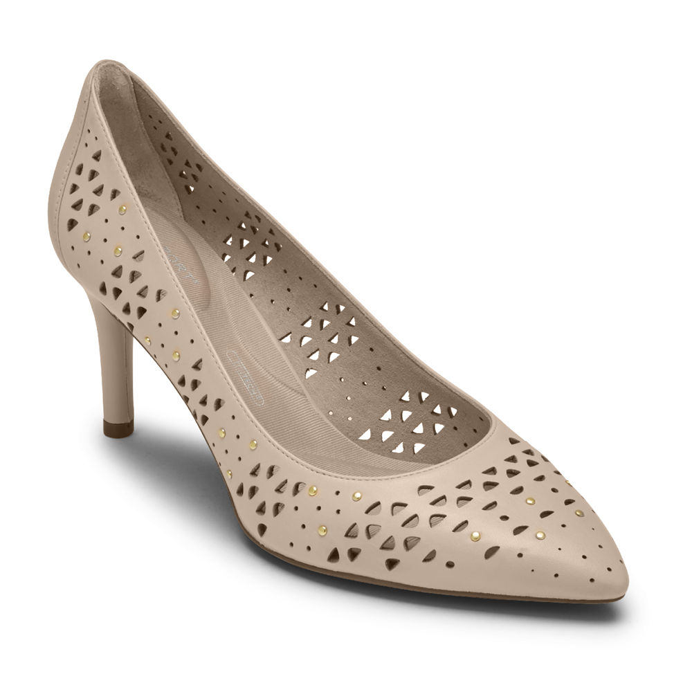 Rockport Womens Total Motion 75mm Perforated Studded - Heels Beige - CHF957346